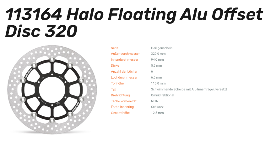 Moto-Master Bremsscheibe Floating-Alu Offset Halo-Serie passend für Honda - 113164