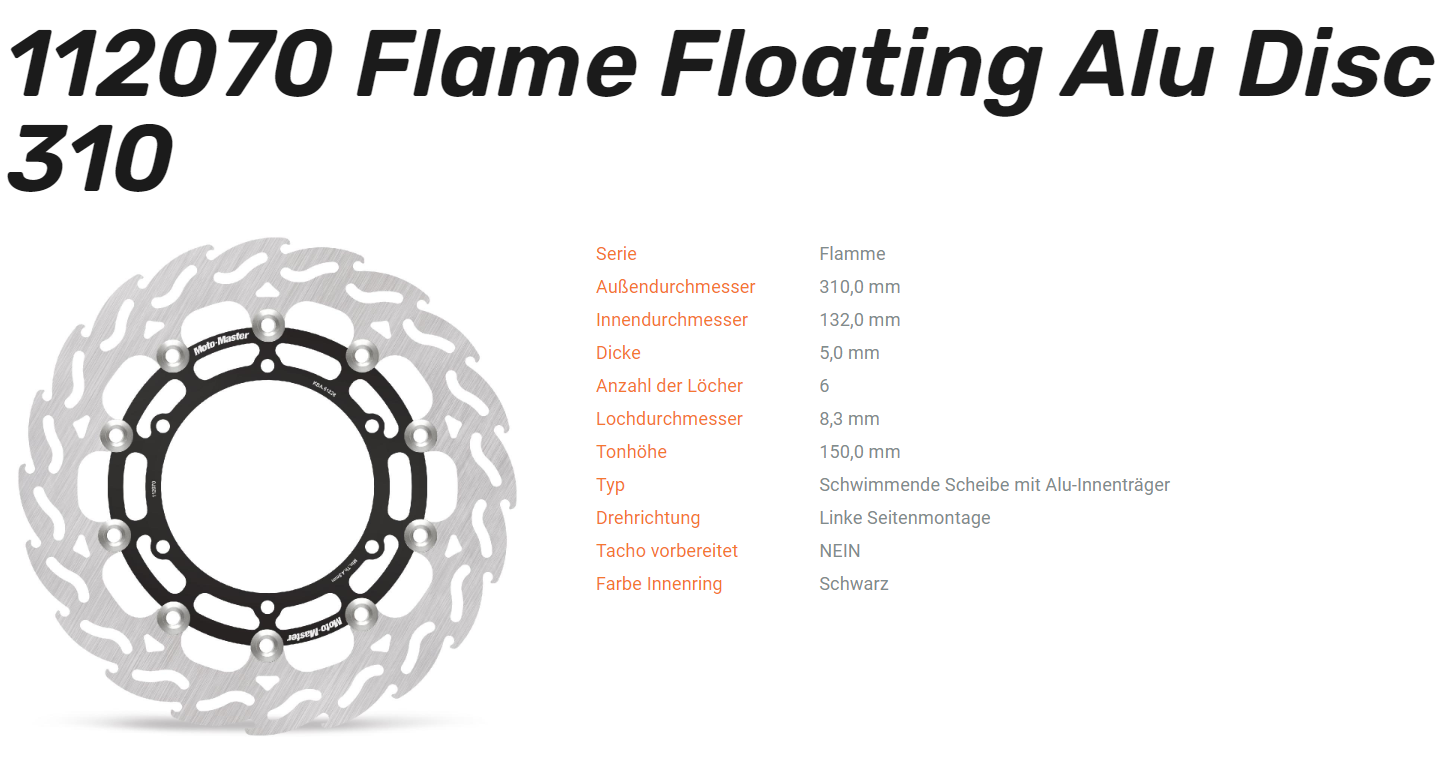 Moto-Master Bremsscheibe Floating-Alu Offset Halo-Serie passend für Yamaha - 112070