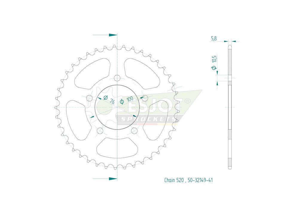 Stahl Kettenrad 40 41 42 43 Zähne 76mm/100mm/5 Loch für BST Marchesini Marvic OZ Felge (520)
