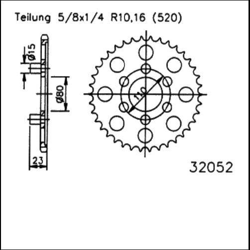 Kettenrad Stahl 36 37 38 Zähne - (520)