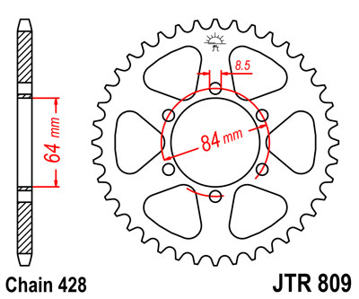 Kettenrad Stahl 44 bis 55 Zähne (428) passend für Suzuki TS100, TS125, TC100, DR125, TF125, RM100, R