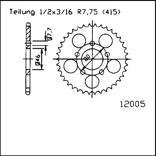 Kettenrad 40 bis 46 Zähne (415)