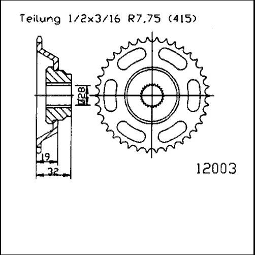 Kettenrad Stahl 40 42 43 44 45 Zähne - (415)