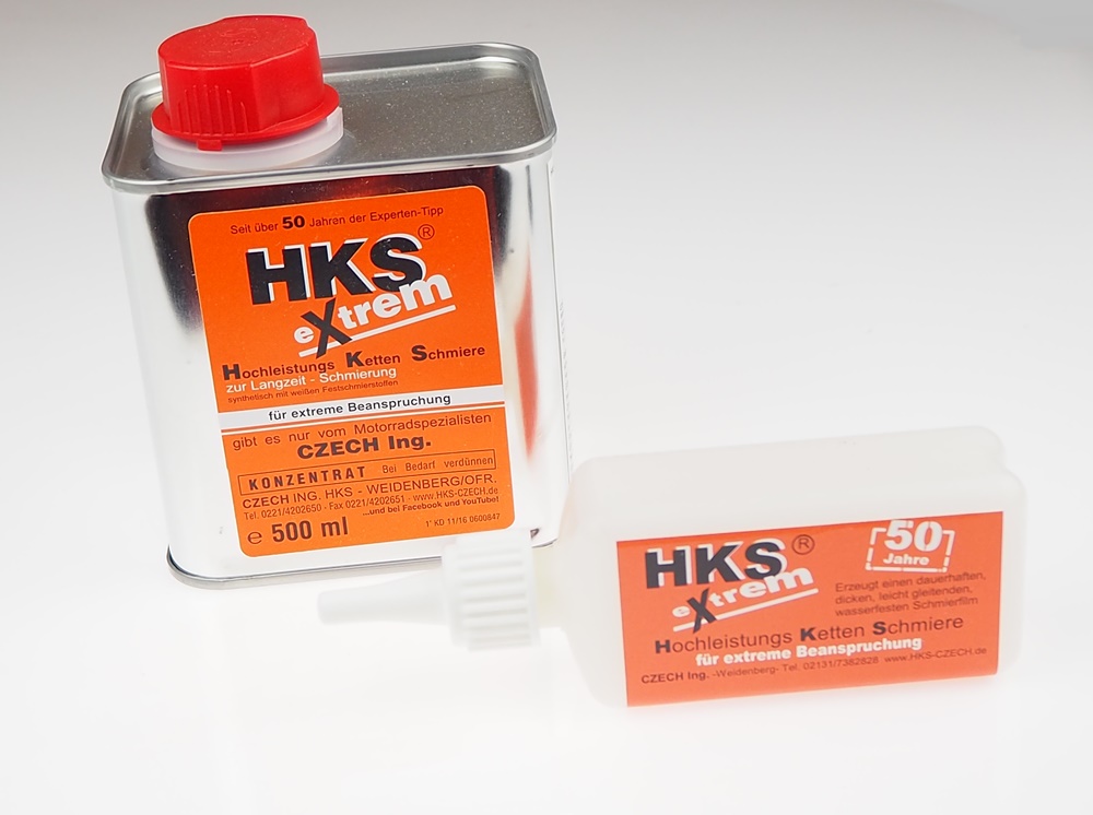 HKS Extrem czech Hochleistungs-Kettenschmiere Kettenfett Vorratsdose 500ml incl Aufträufler